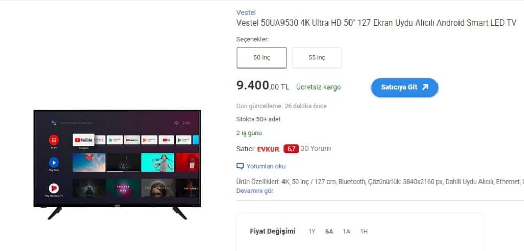 VESTEL 50UA9530 Android 2023 Model 1 | İnceleriz Bilinçli Tüketici Rehberi: Tarafsız Ürün, Yapay Zeka ve Teknoloji İncelemeleri VESTEL 50UA9530