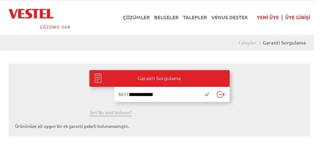 Vestel Panel Sorgulama Ekrani